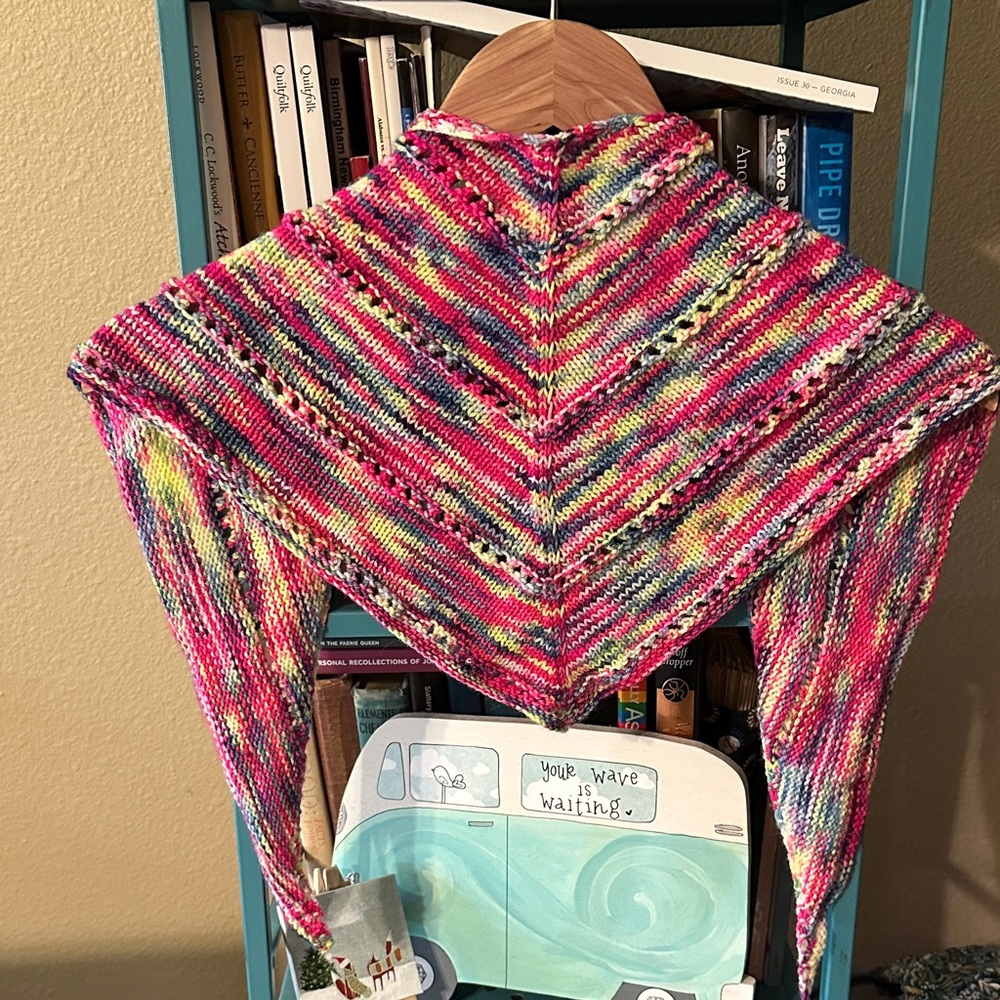Colorful Hand Knit handkerchief shawl